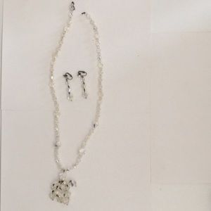 60’s  necklace and clip on earrings set  crystal